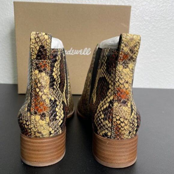 Madewell Womens Boots Size 6 Brown Cara Snakeskin Embossed Leather Chelsea - Picture 6 of 8